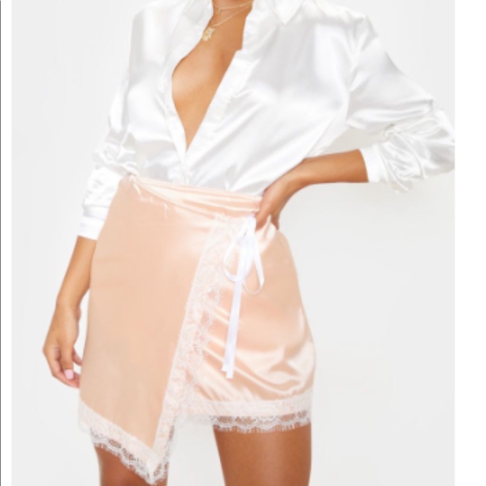Champagne Satin Lace Trim Wrap Skirt